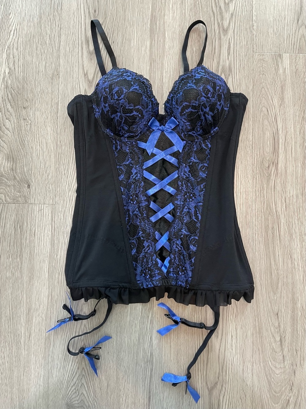 Black with blue lace corset size medium